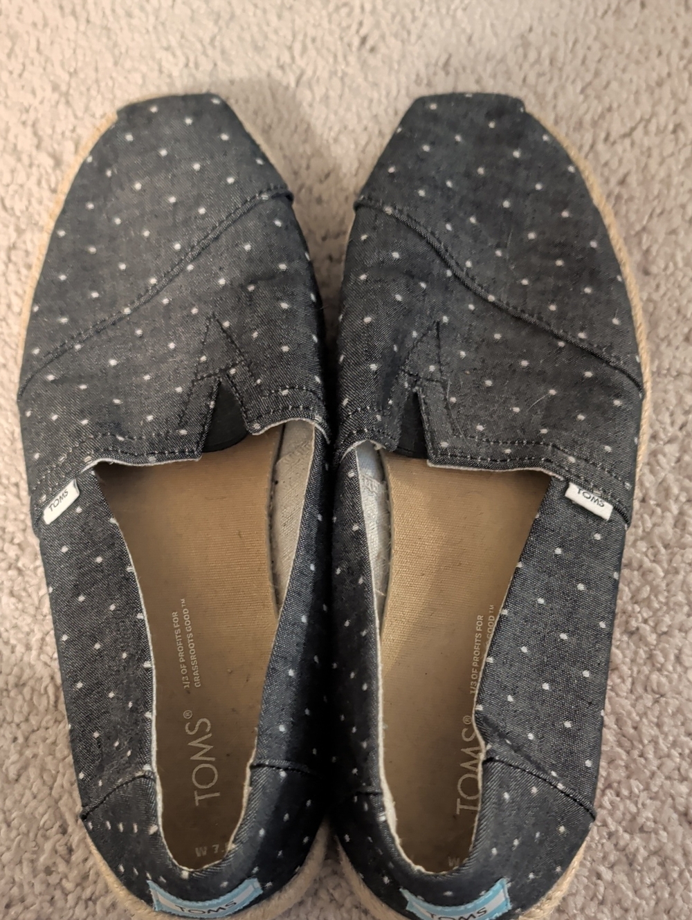 Toms Navy Polka Dot Canvas Espadrilles